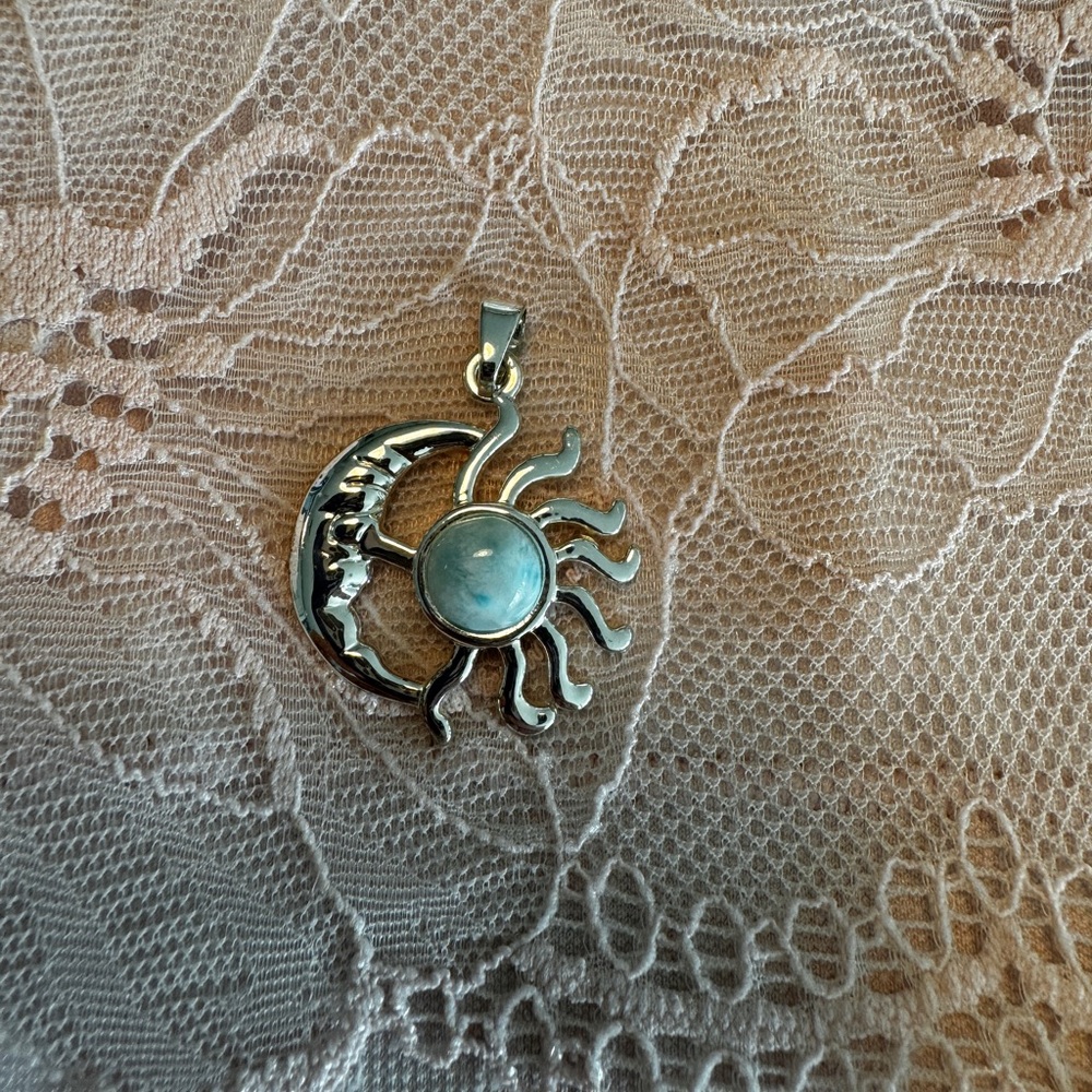 Sun/moon Larimar pendant from Dominican Republic